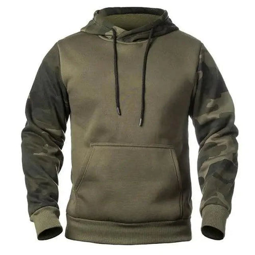 Army Green Men Military Hoodies Autumn Winter Hooded Sweatshirts Men's Pullover Hoodie Blend Fleece Long Sleeve Contrast Color Military Sweatshirt with Pocket